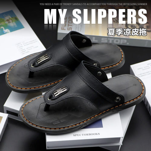 Sandals men's  new dual-use leather sandals trend driving outside wear men's slippers beach summer personality sandals