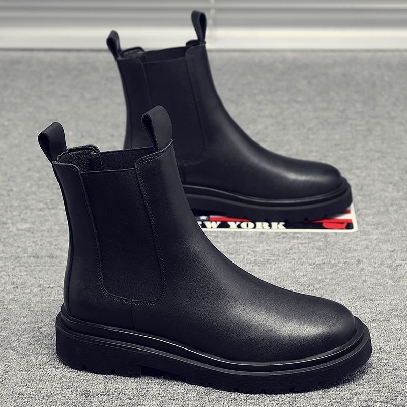Chelsea boots men's boots autumn and winter Martin boots men's fleece cotton boots chimney boots tooling boots leather boots high-top leather shoes