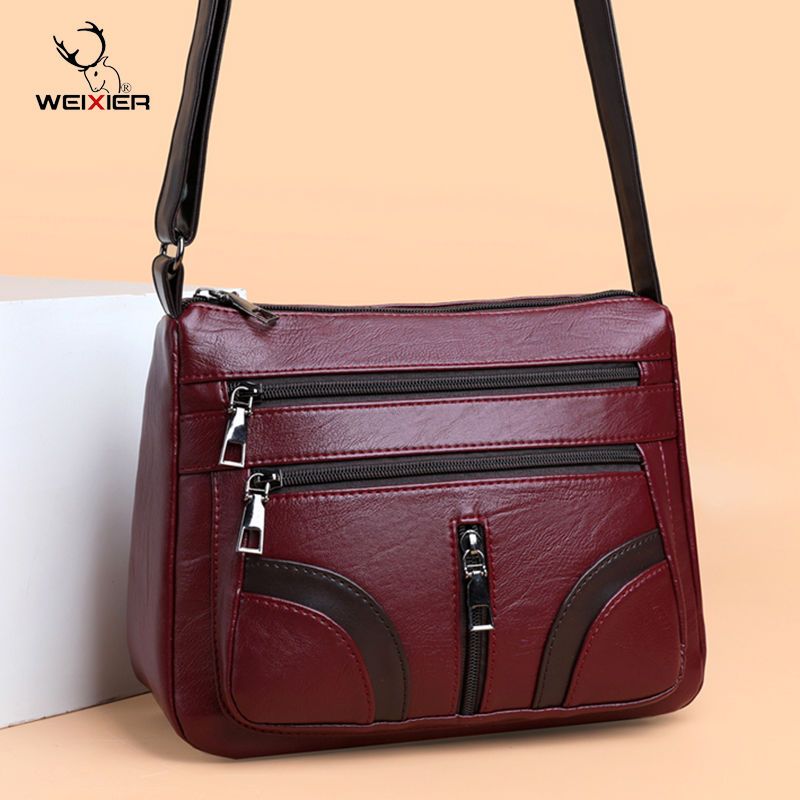 Sheepskin texture multi-layer women's bag 2022 new large-capacity Messenger bag soft leather middle-aged ladies shoulder bag mother bag