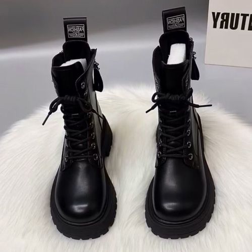 2022 autumn and winter new British style Martin boots women's black retro back zipper thick bottom shows high all-match leather ankle boots