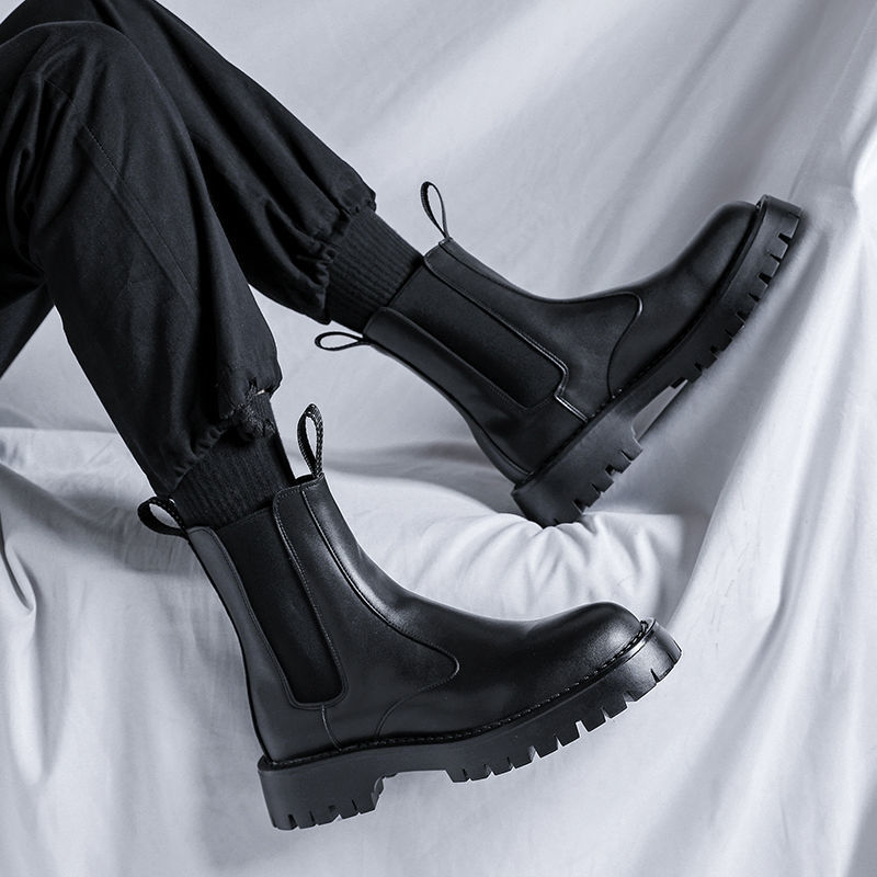 Chelsea boots men's winter mid-tube boots men's black high-top shoes British style cotton shoes plus velvet thickened Martin boots