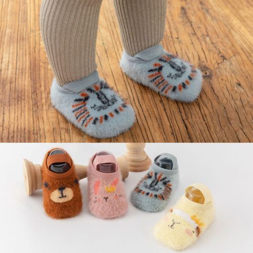 Baby autumn and winter new baby floor socks cartoon mink yarn baby socks children non-slip toddler shoes and socks sets