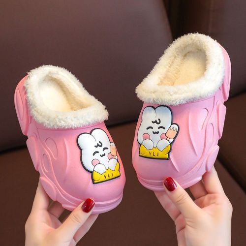 Children's waterproof cotton slippers autumn and winter boys and girls indoor anti-slip plus velvet thick bottom warm baby soft bottom outerwear cotton shoes