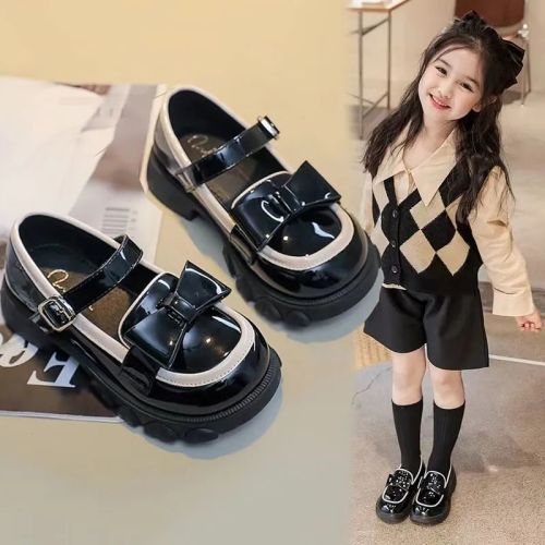 Girls' shoes 2022 spring and autumn new black small leather shoes Princess Mary Jane style students non-slip soft-soled performance shoes