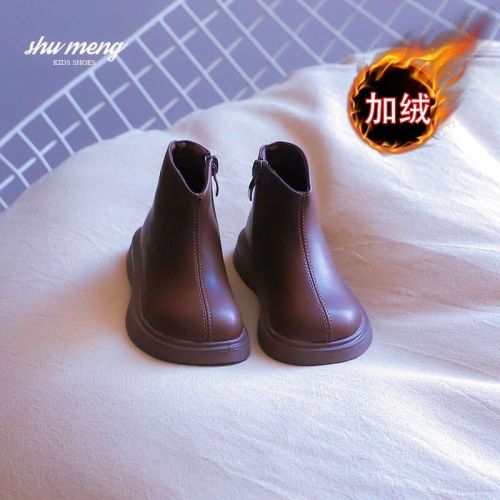 Children's Martin boots 2022 autumn and winter new girls' princess small leather boots boys' cotton boots plus velvet two cotton baby shoes