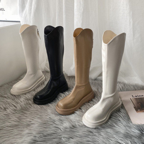 Women's high boots  spring and autumn new Korean version of all-match high boots back zipper thin boots but knee mid-tube boots