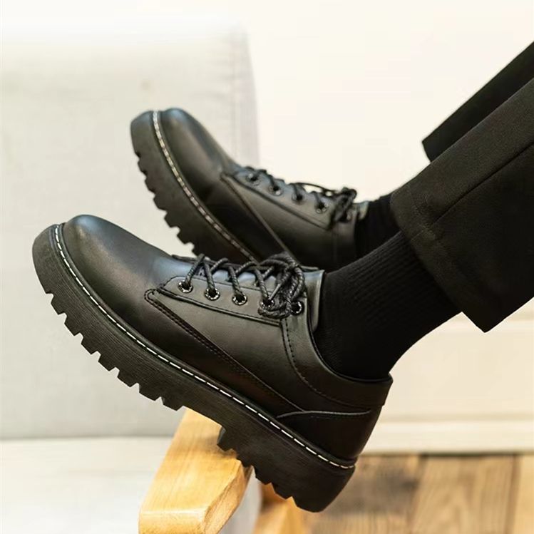 New leather shoes men's Korean version trendy all-match handsome shoes men's lace-up casual teenagers British black leather shoes