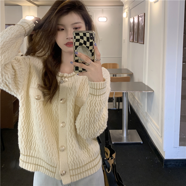 Real price real shot small fragrant wind sweater jacket spring and autumn loose outer wear Japanese knitted cardigan