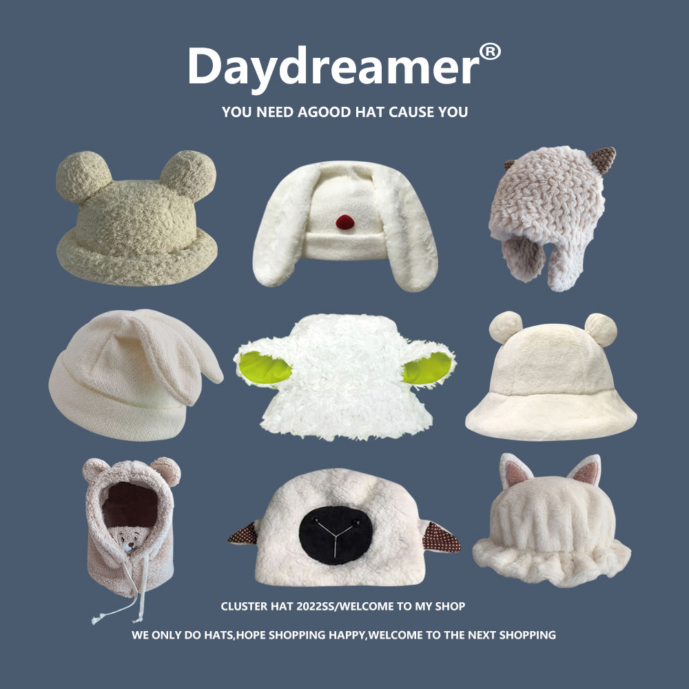 Japanese sweet and cute cartoon plush hat scarf three-piece set female autumn and winter students warm fisherman hat woolen hat
