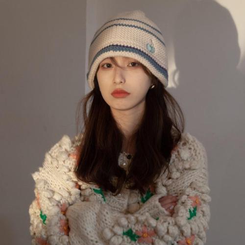 Cute cherry fisherman hat women's Japanese style face small knitted woolen hat trendy autumn and winter warm hat