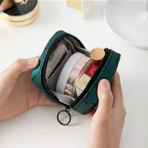 High-grade PU leather lipstick bag mini cosmetic bag female portable touch-up makeup bag powder cake cosmetic carry-on bag storage bag small