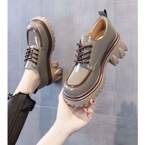 Round toe small leather shoes women's British style  new autumn color matching fashion foreign style chunky heel thick bottom increased loafers