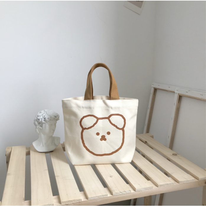 New Contrast Color Korean Version Small Fat Bear Mini Cute Canvas Bag Portable Lunch Lunch Bag Girls Bag