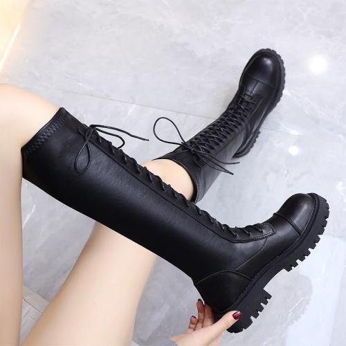 Boots women's 2022 autumn and winter new knight boots lace-up Martin boots but knee leather boots thick-soled high boots
