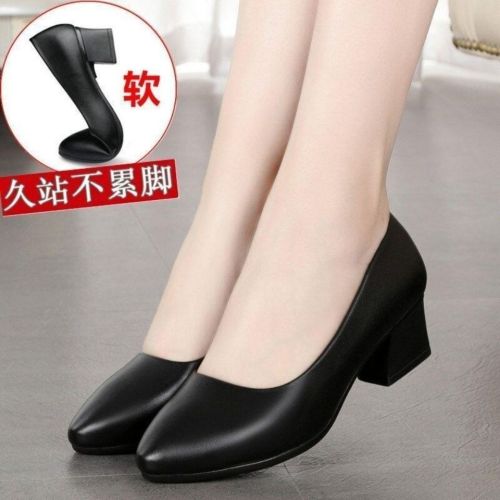 Mother's shoes women's single shoes real soft leather work shoes soft sole comfortable thick heel shallow mouth small leather shoes spring and autumn middle-aged women's shoes
