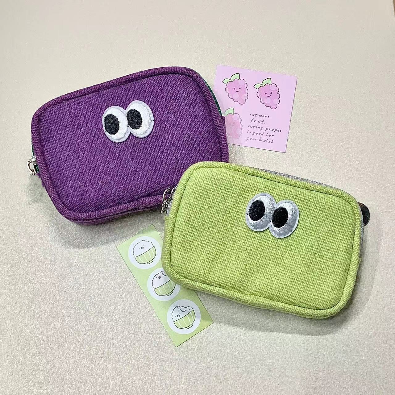 Korean livework cute big eyes canvas short wallet U disk card bag coin purse storage makeup small bag