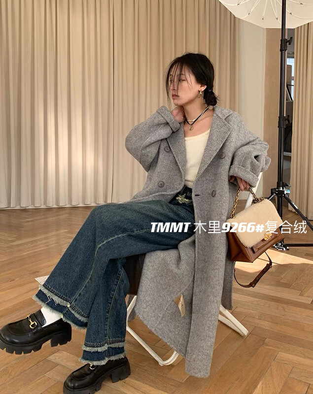 [JIAJIATMMT Muli] plus velvet double-layer raw edge design retro distressed wide-leg jeans J9266# L