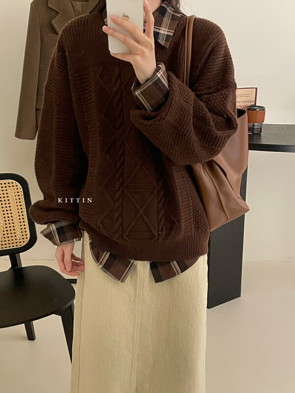 [KITTIN] Korean round neck loose sweater 1697