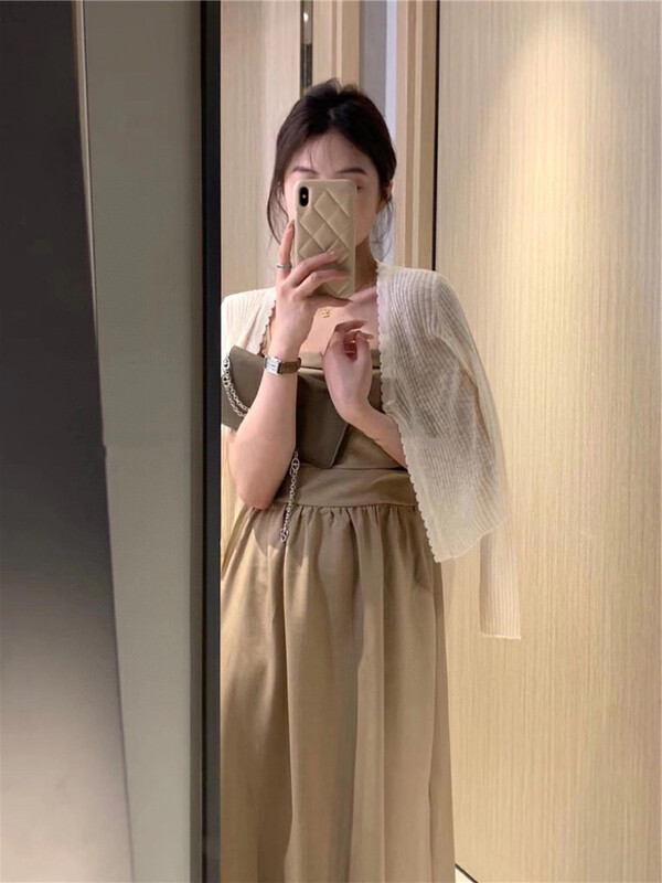 New in early autumn! 【WGWE】Two-piece suit with gentle solid color cardigan + waist and suspender skirt 2325# FHX
