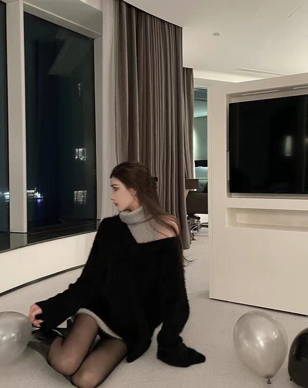 【MS STUDIO】高領辣妹風背心連衣裙+V領慵懶風毛衣套裝  5955#  PCZ