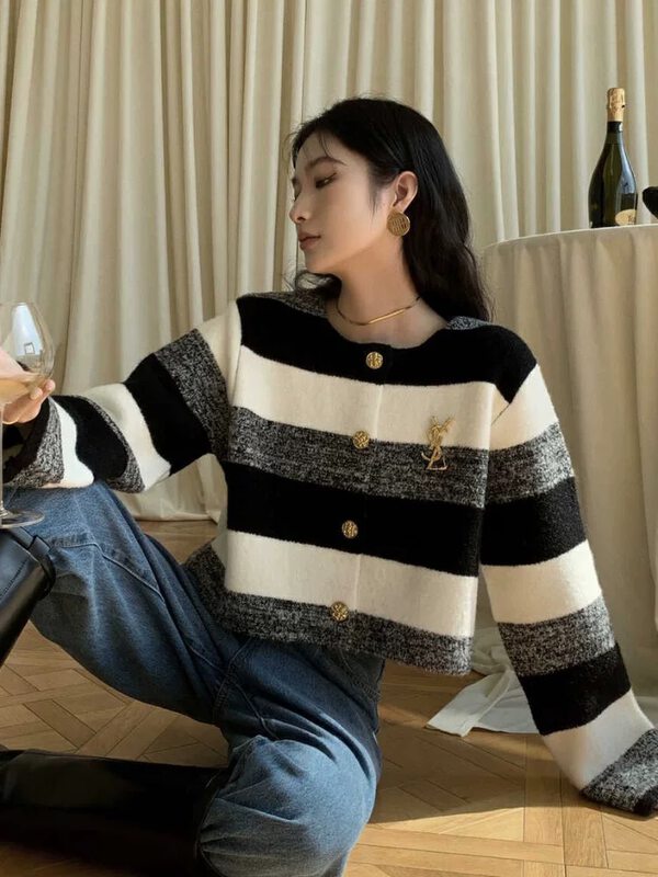 【MS STUDIO】Color-block long-sleeved button-up knitted cardigan 3689# PCZ