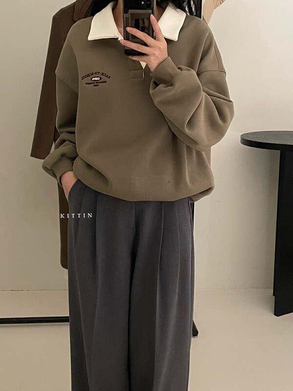 [KITTIN] Korean style lapel embroidery sweater 3171