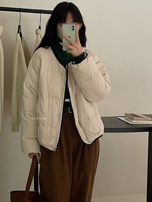 [KITTIN] Korean version of down jacket with contrast color edge 2183