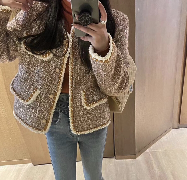 【MI NI】Orange Gold Thread Xiaoxiang Short Jacket 9750# PCZ