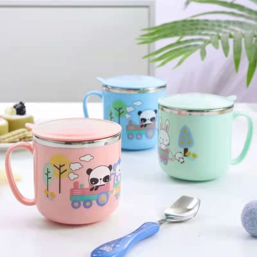 304 stainless steel children's water cup home baby kindergarten children drinking cup with cover cartoon learning drinking cup