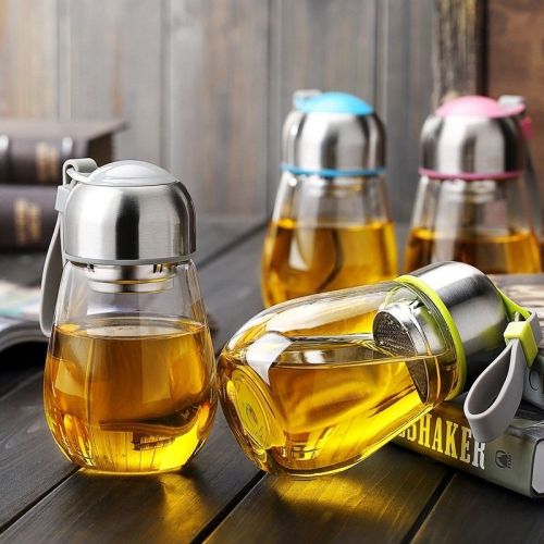 Drinking water adult water cup tea cup female with filter glass portable transparent belt cover high temperature resistant water drop cover cute