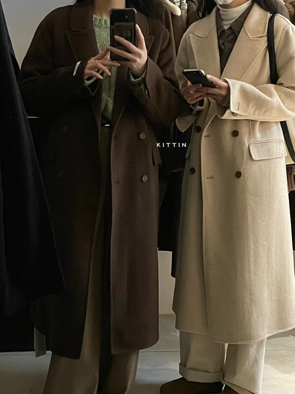 【KITTIN】Korean double-sided cashmere double row long wool (including 70 wool) coat (including wool) 0672# FHX