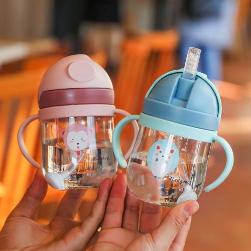 Children's water cup baby resistant to falling learning drinking cup straw cup gravity ball baby handle drinking cup training drinking cup