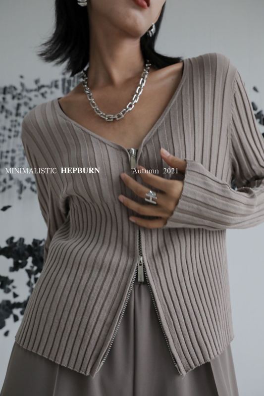 Original price 55.67! New in early autumn! [HEPBURN] V-neck simple double-head zipper all-match slimming sweater 706-1# DB