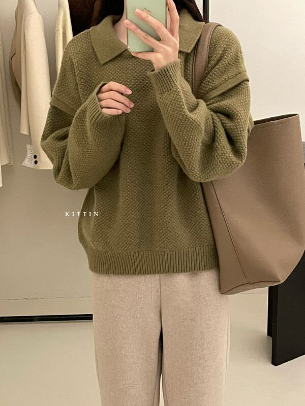 [KITTIN] Korean Polo collar long-sleeved sweater 0669