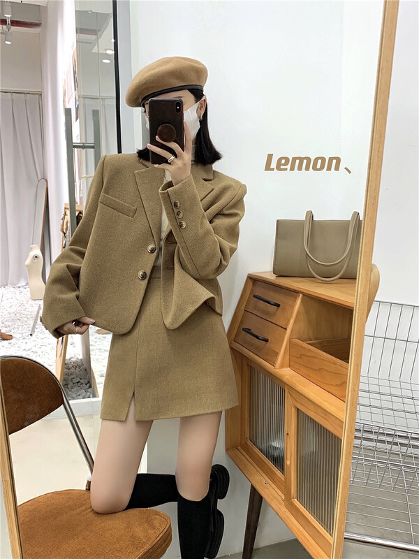 【Lemon Green Tea】Korean version simple and high-end all-match quilted woolen short coat YS1-0565# FHX