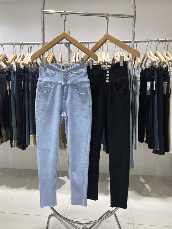 【O NOT 1】Fleece High Waist Multi-Button Cigarette Jeans FF1016# LSW