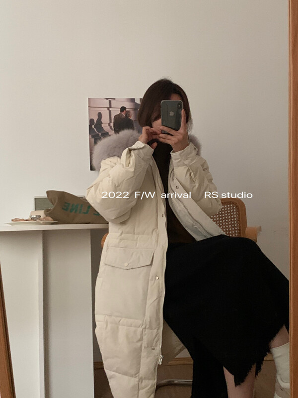 【RS】Square grid casual long fashion warm down jacket (90% white duck down, without fur collar) YR1001-2# FHX