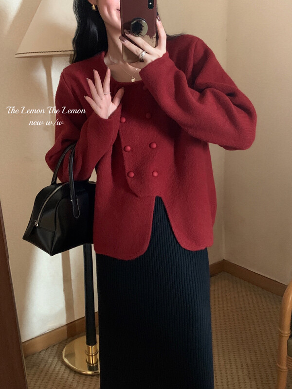【Lemon Green Tea】Korean Design Double-breasted Fashion Cardigan Sweater 00-276