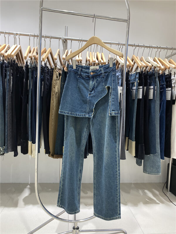 【O NOT 1】Design sense fake two pieces of temperament jeans R671# LSW