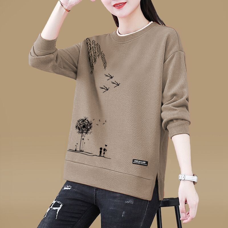 Cotton autumn new round neck sweater women's 2022 fashion foreign style casual tops spring and autumn large size pullover long sleeve trendy