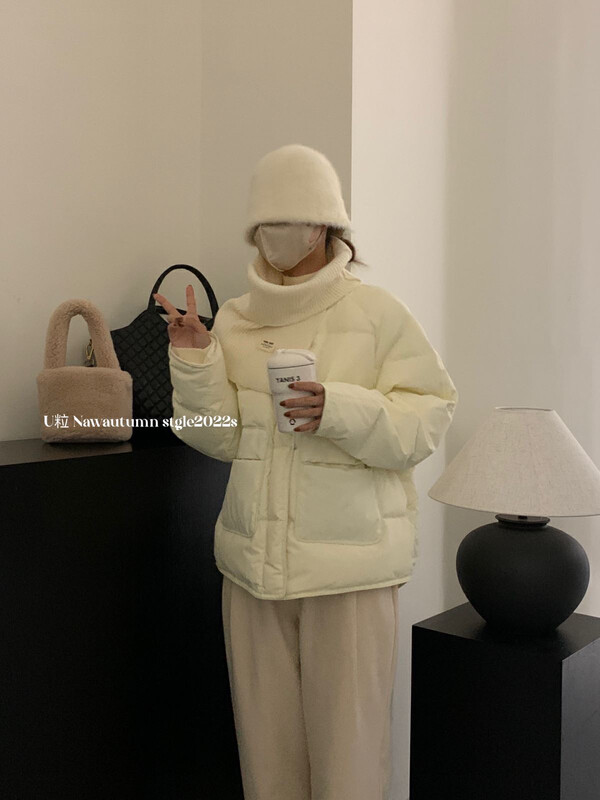 [U grain] Korean version of simple round neck pocket down jacket only sells down jacket 1155