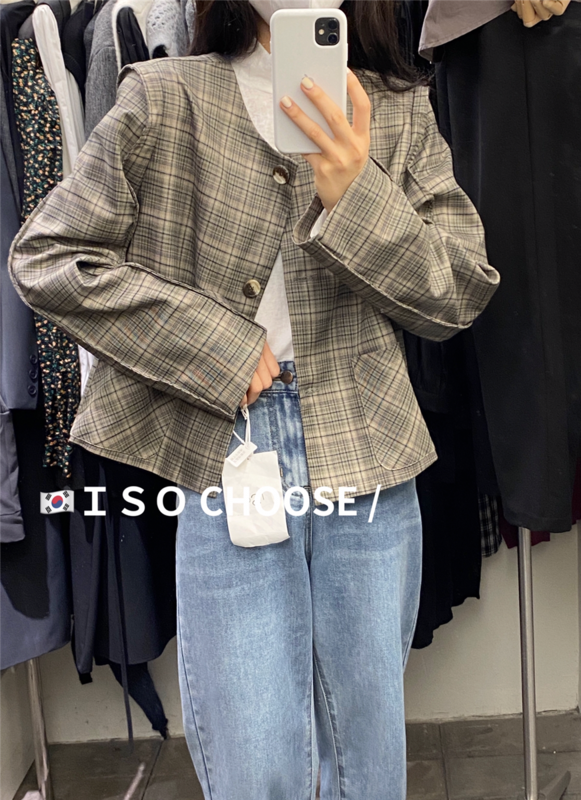 Original price 78.96! [ISO Korean system] Korean plaid small suit 666390# HJY