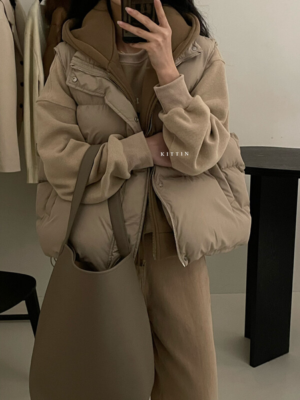 [KITTIN] Korean fake two-piece hooded vest 2159