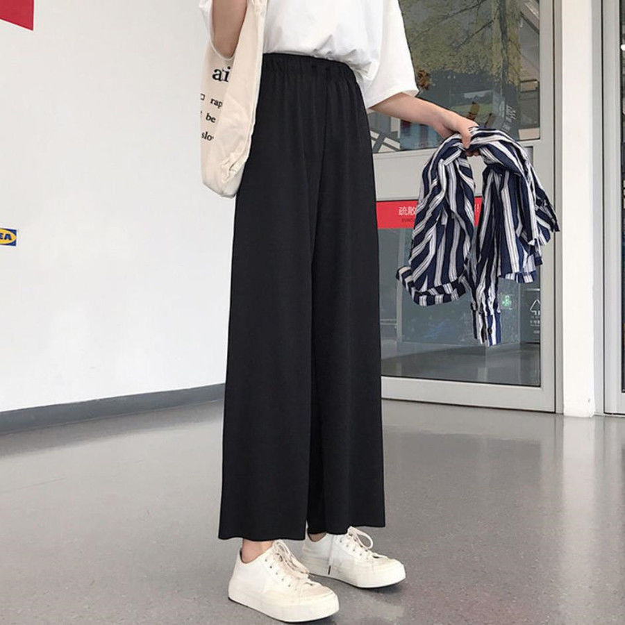 Wide-leg pants, casual pants, female students, Korean version, loose and thin, new style, high waist, black straight, spring and autumn, all-match trend