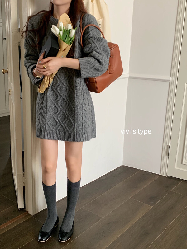 【VIVISTYPE】Korean version of ins loose heavy rhombic twist warm sweater YS1-9266# HJY
