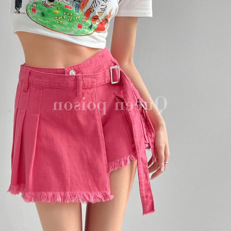 Lace-up denim shorts women's culottes summer thin section 2022 new high waist thin a-line shorts hot girl bag hip pants