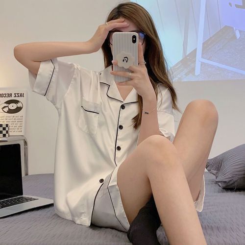 Pajamas women's 2022 new white high-quality ice silk thin short-sleeved suit summer cool women's home clothes