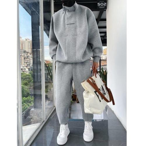 A set of men's clothing youth net red Douyin same style fashion sweater suit men's loose half-open double zipper sportswear trendy