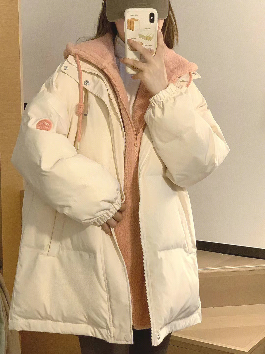 Korean version of color-blocking thickened hooded fake two-piece ins mid-length padded jacket women's winter new student cotton-padded jacket tide