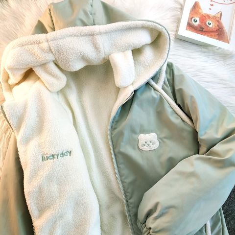 Two-sided cotton-padded jacket lambswool jacket women's winter new design sense Japanese soft girl sweet girl baseball uniform